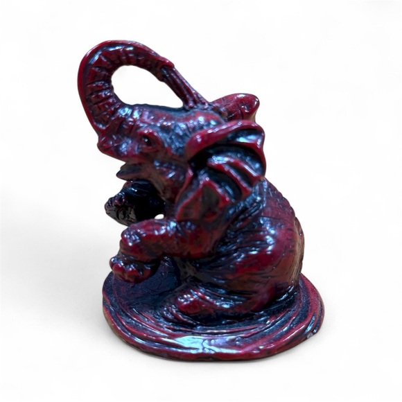 Vintage Other - Red Resin Elephant Spraying Water Figurine Decor Good Luck Charm 2.5” Vintage